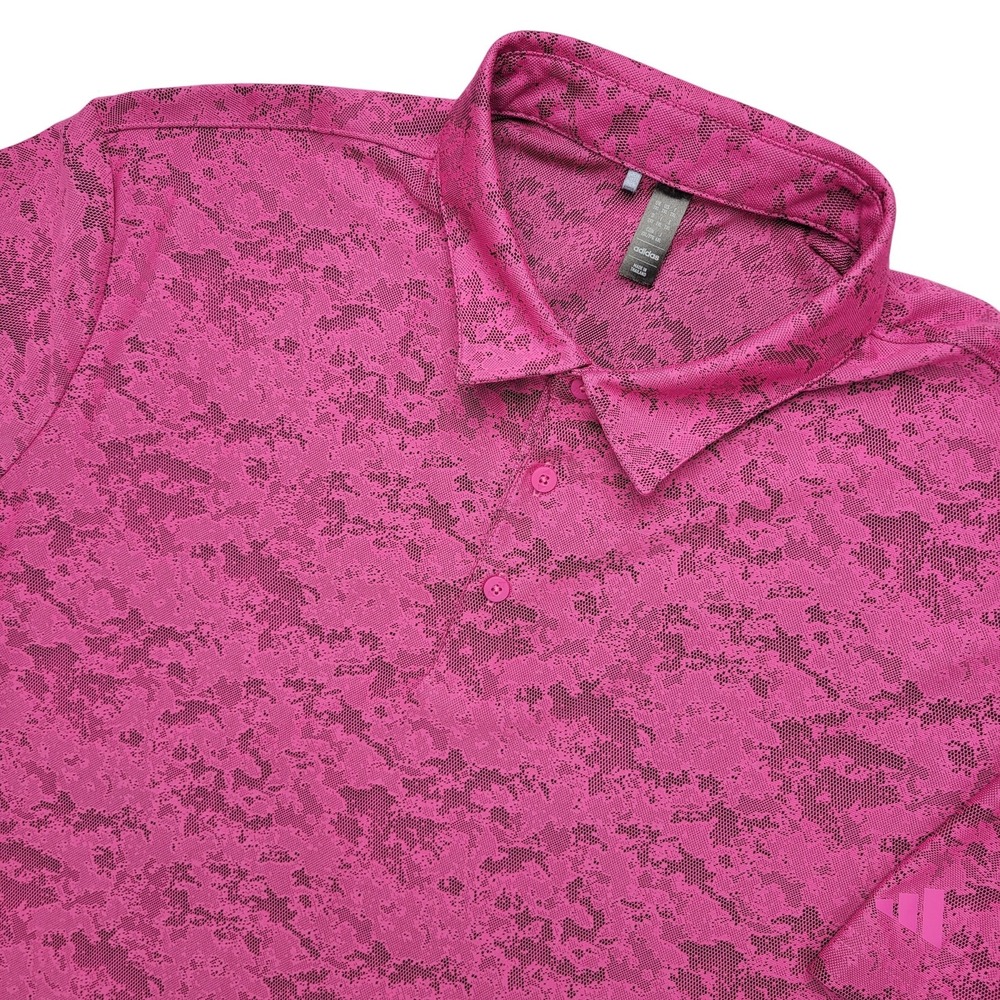 Adidas Polo Shirt Mens 2XL Pink Camouflage Golf Performance Stretch Top